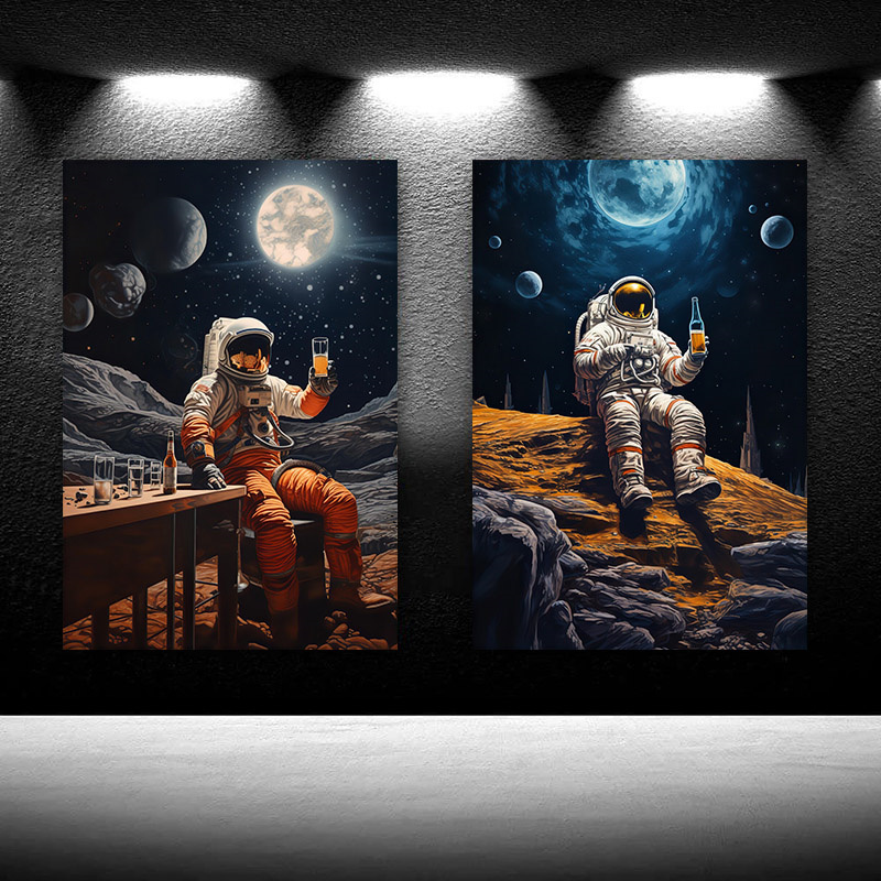 Board Game Hotel - Poster astronot Modern dengan bir di
