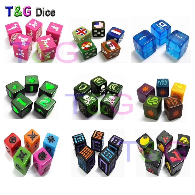 T & G 16mm Logo dadu D6 kustom - Board Game Logo ulasan dan harga